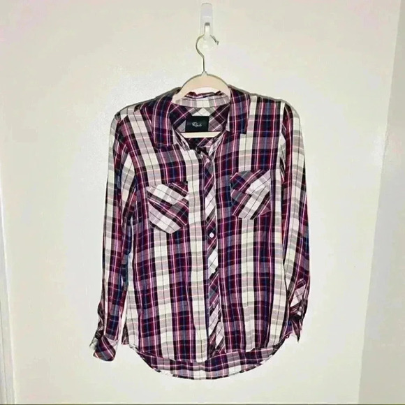 Rails Carmen Long-Sleeve Plaid Shirt in Navy Red White - Picture 2 of 6